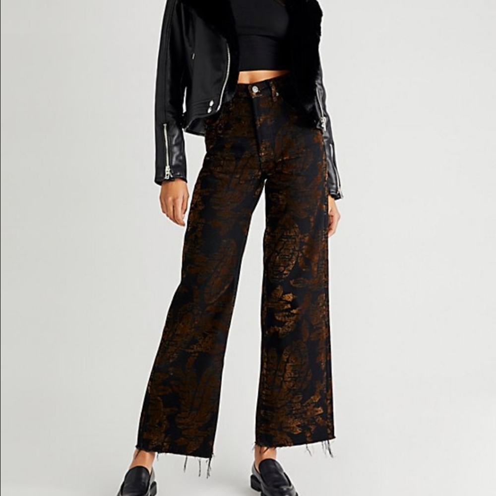 Free People Black and Brown Cropped Jeans